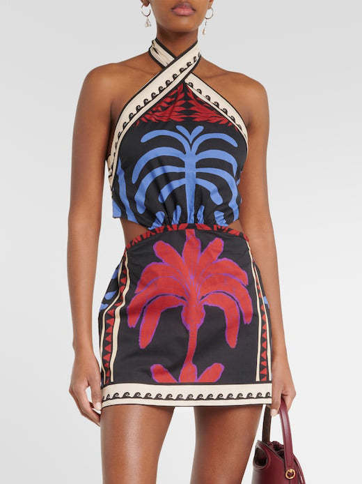 Summer Sexy Halter Positioning Print Holiday Beach Dress