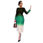 Women Clothing Gradient Positioning Printing Long Sleeve Pleated Dress