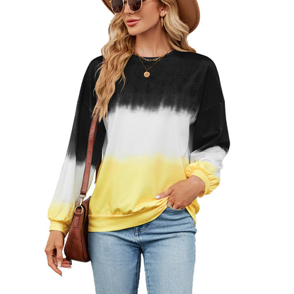 Autumn Winter Tie-Dye Contrast Color round Neck Long Sleeve Loose Sweatshirt