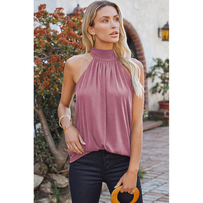 Summer Solid Color Sleeveless Halter Top Women Casual Pullover Vest