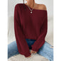 Diagonal Collar Strapless Sexy Sweater Autumn Winter Solid Color Loose Lazy Women Sweater