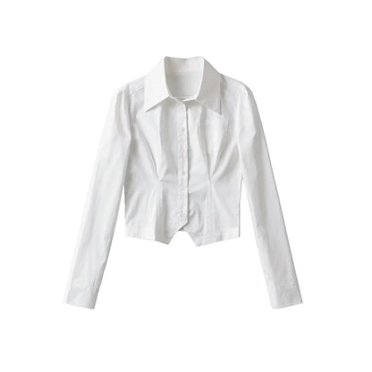 Spring Single Breasted Collared Hem Irregular Asymmetric Short Small Shirt Top Niche Long Sleeve Shirt Women