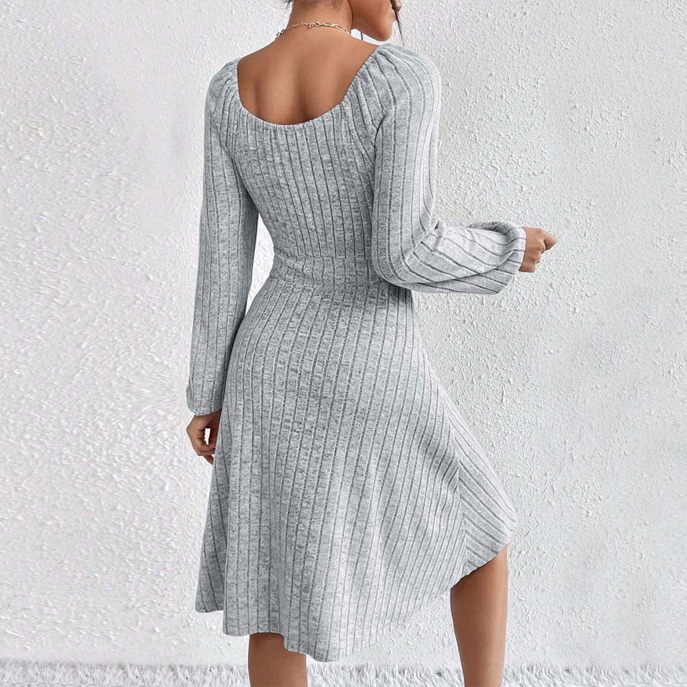 Autumn Winter Minimalist Design Dress Casual All Matching High Waist A Line Dress Women