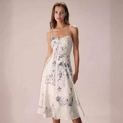 Women Elegant Graceful Spaghetti Strap Floral Print Dress