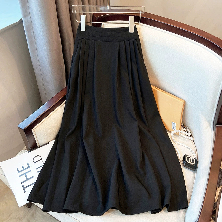 Women Skirt Autumn High Waist Slimming A Line Skirt Mid Length Pleated Umbrella Skirt