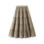 Women Skirt Summer High Waist Draping Pleated Tiered Skirt Casual Mid Length A line Large Hem Umbrella Skirt