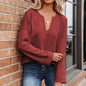 Solid Color V neck Sweater Autumn Winter Pullover Roll Sleeve Sweater for Women