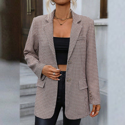 Women Clothing Slim Plaid Blazer