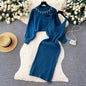 Crew Neck Beaded High Waist Short Exposed Cropped Two Piece Sweater Sexy Knitted Vest Dress Sets Women