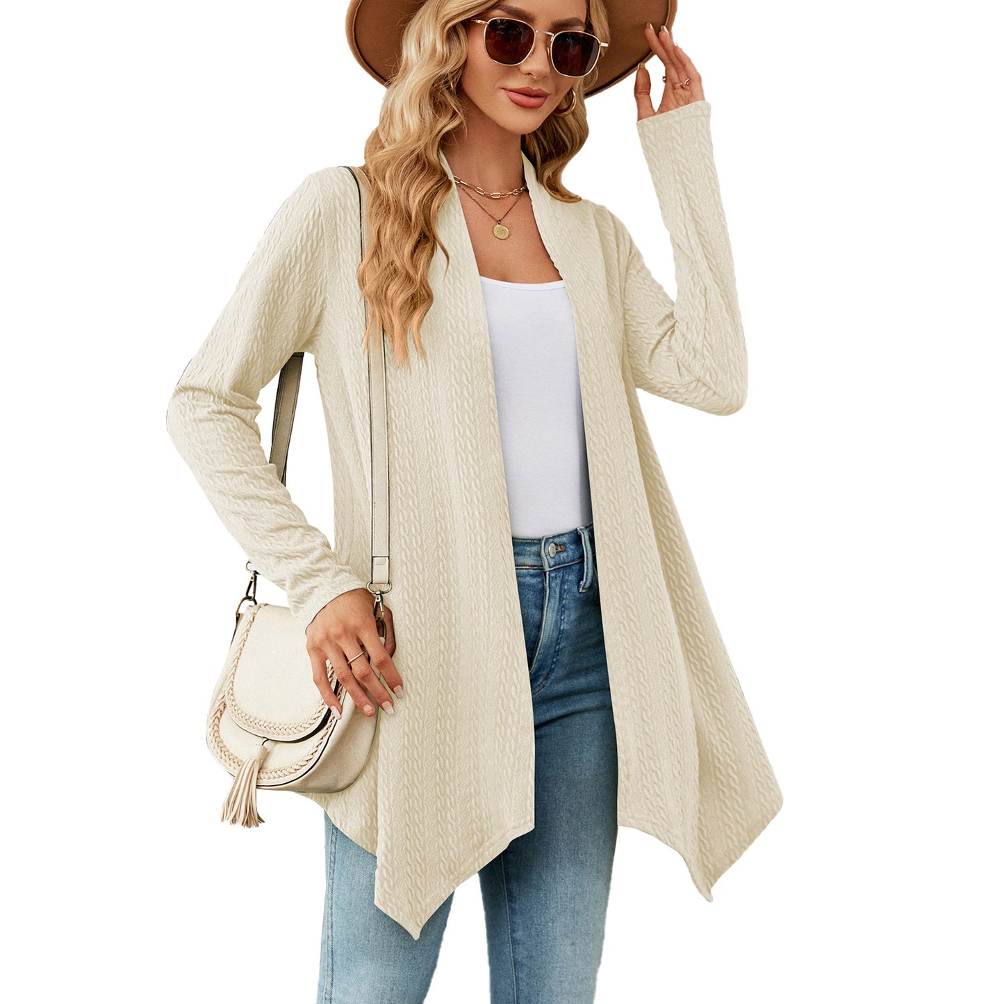 Women Clothing Autumn Winter Solid Color Loose Long Sleeves Cardigan Coat Women