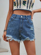 Women Clothing Casual High Waist Raw Hem Ripped Denim Shorts