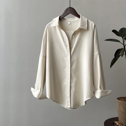 Vintage Brushed Shirt Women Spring Loose Long Sleeves Shirt