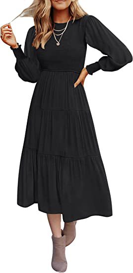 Women Clothing Popular Long Sleeve Pleating Layered Short Sleeve Large Swing Dress