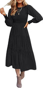 Women Clothing Popular Long Sleeve Pleating Layered Short Sleeve Large Swing Dress