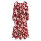 Floral Slim Lantern Sleeve Lace Up Tiered Dress Autumn Winter