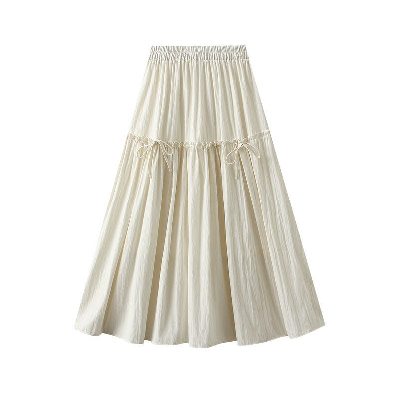 Women Bow Skirt Summer Thin Slimming High Waist Elastic A Line Umbrella Skirt Midi Skirt