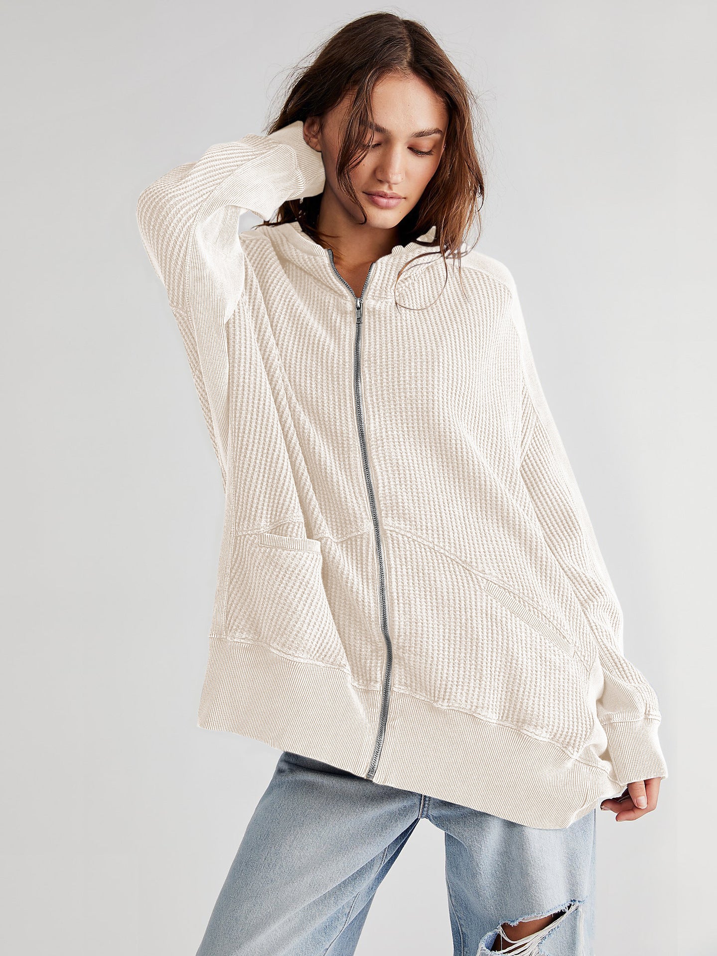 Cardigan Zipper Sweater Home Wear Women Outerwear Hoodie Long Coat