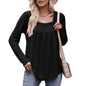 Women Autumn Winter Casual Square Collar Pleated Long Sleeve T shirt