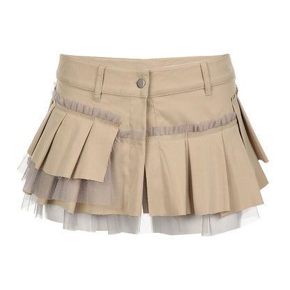 Personality Street Mesh Tooling Multi Layer Stitching Irregular Asymmetric Skirt Set Mini Skirt Ultra Short Skirt Summer