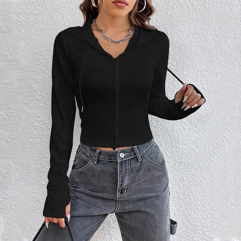 Autumn Winter Street Zipper Cardigan Outerwear Long Sleeved Top Women