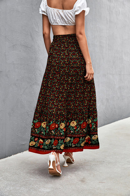 Women Clothing Spring Summer High Waist Floral Long Skirt