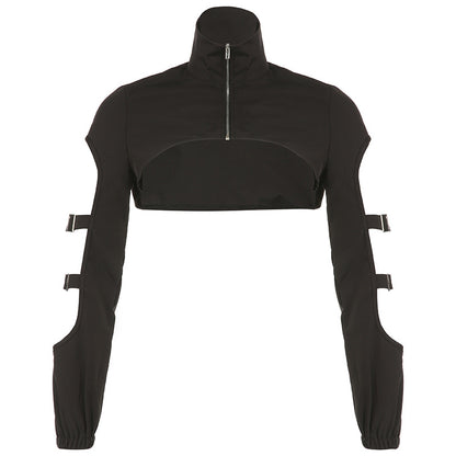 Dark Mechanical Irregular Asymmetric Stand Collar Workwear Blouse Sexy Cool Handsome Wear Ultra Short Coat
