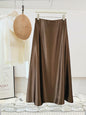 Silky Double Sided Satin Pleated Texture Skirt Fall Long A Line High Waist Sheath Floor Length Dress