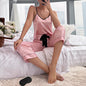 Ice Silk Home Wear Suspender Trousers Pajamas Women Spring Summer Lace-up Thin Straight Pants Homewear Suits