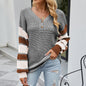 Striped Button Autumn Winter Lantern Sleeve Women sweater