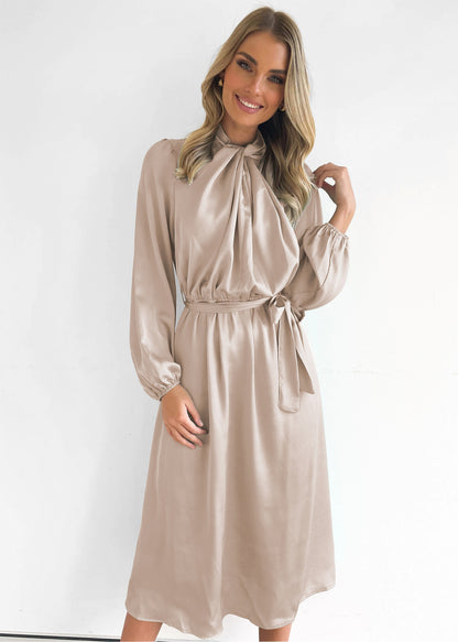 Trend Satin Elegant Elegant High End French Dress Autumn Long Sleeve Party Dress