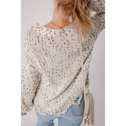 Color Spotted round Neck Sweater Women Winter Knitted Long Sleeve Top Women