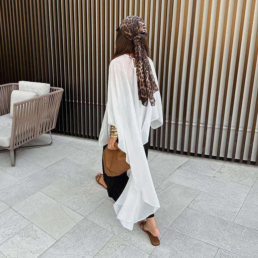 Casual All Match White Chiffon Loose Cape Women Sun Protection Shirt Simple Summer Shirt