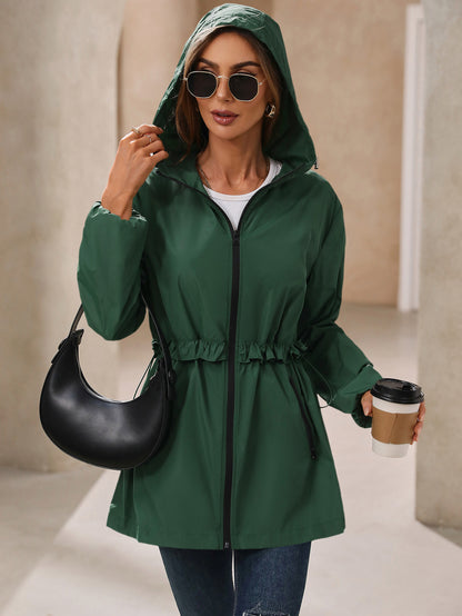 Autumn Winter Top Product Women Rainproof Waterproof Jacket Hooded Elegant Trench Coat with Pockets