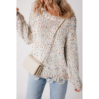 Color Spotted round Neck Sweater Women Winter Knitted Long Sleeve Top Women