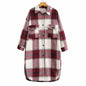 Women Casual Plaid Loose Long Sleeves Long Woolen Coat Overcoat