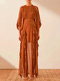 Australian Brand Elegant Ruffled Maxi Dress Autumn round Neck Long Sleeve Pleated Dress