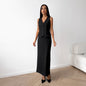 Elegant Black Mysterious V neck Sleeveless Vest Long Slit Skirt Set Summer Sexy Casual Office Women Clothing