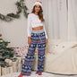 Women Clothing Lace-up Casual Trousers Loose Lace-up Christmas Printed Pants