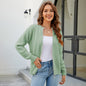 Autumn Winter Sweater Cardigan Women Solid Color Zipped round Neck Sweater Coat