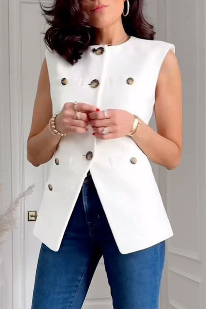 Casual Solid Color Sleeveless Button Jacket Coat for Women