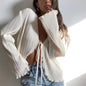 Spring Summer New Popular Fashion Sexy Cardigan Tie-Neck Flared Sleeves Shirt