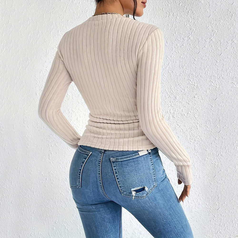 Simple round Neck Long Sleeve T shirt Fall Winter Outer Wear Office All Matching Bottoming Shirt Top