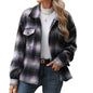 Autumn Winter Polo Collar Plaid Long Sleeve Loose Coat Women