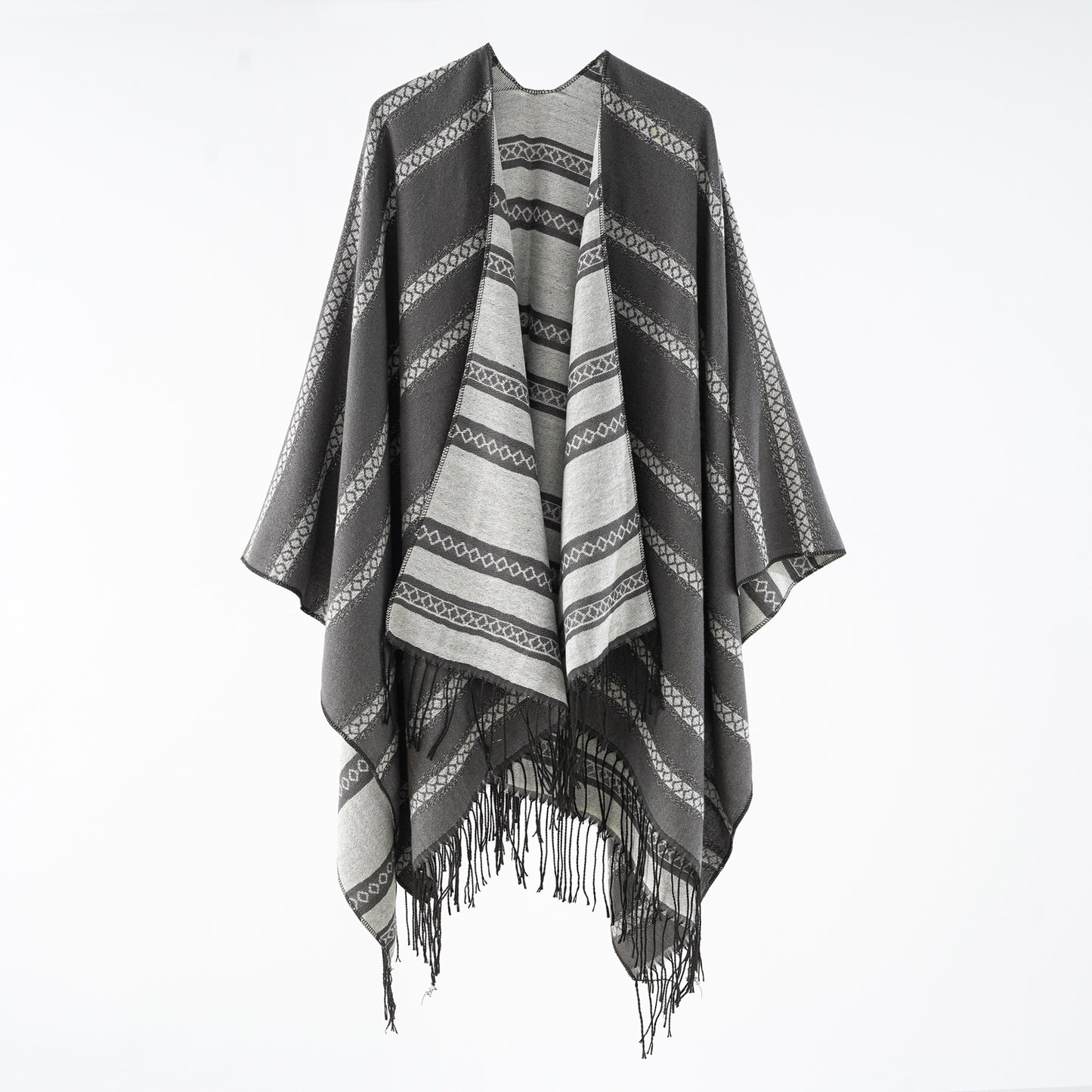 Women Autumn Winter Shawl Simple Cashmere Tassel Split Scarf Cape