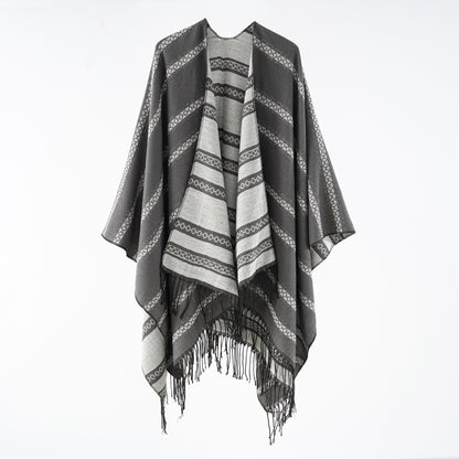 Women Autumn Winter Shawl Simple Cashmere Tassel Split Scarf Cape