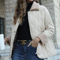 Casual Collared Cardigan Cotton Padded Coat Fur Collar Jacket Coat for Women