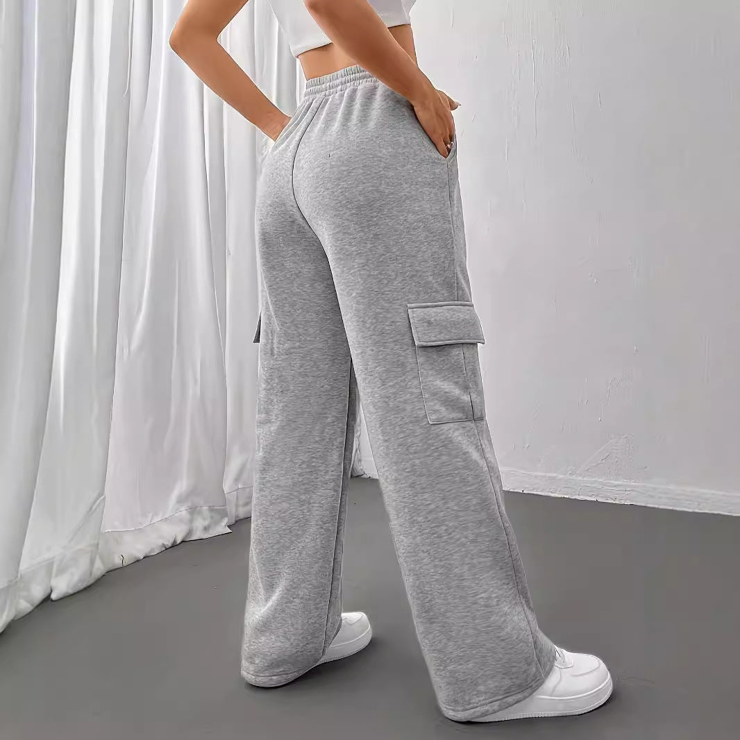 Gray Overalls Women Autumn Winter Casual Sports Pants Loose Wide Leg Pants Women