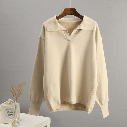 Autumn Winter Polo Collar Knitted Women Sweater Women