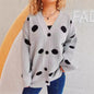 Autumn Winter Big Dot Jacquard Knitted Cardigan V Neck Single Breasted Sweater Coat Women