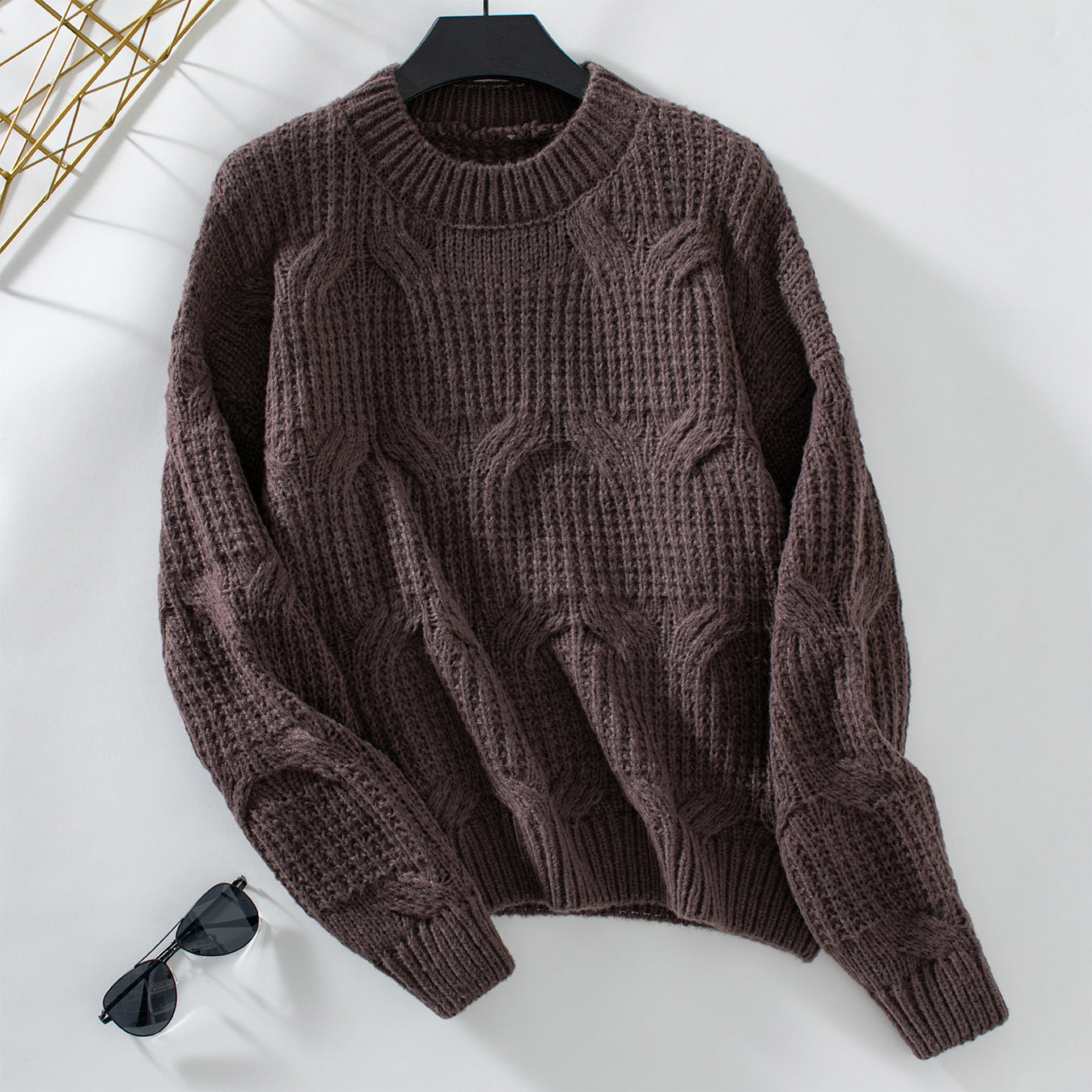 Solid Color Woven Cover Women Autumn Winter Sweater Casual Loose Women Clothing Top